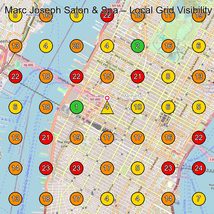 Marc Joseph Salon & Spa Beauty Salon GeoGrid ranking map for New York NY